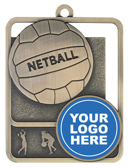 MR811G Netball Medal Rosetta Option Gold